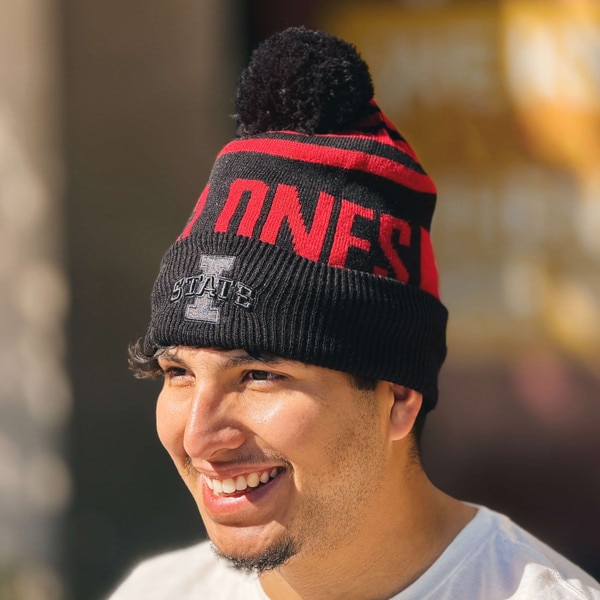 Colosseum I-State Black and Cardinal Sherpa Lined Pom Beanie